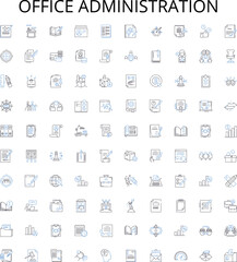 Office administration outline icons collection. Office, administration, management, clerical, operations, supervision, scheduling vector illustration set. records, security, receptionist linear signs