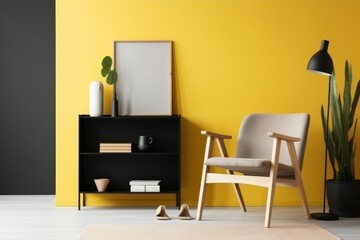 Mockup modern minimalist interior. Warm tones. AI generated, human enhanced