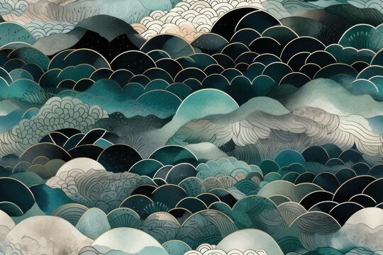layered sand intricate pattern teal blue black gray rough texture , abstract background or wallpaper. AI generated