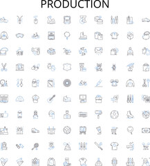 Production outline icons collection. Production, Manufacturing, Factory, Output, Construct, Fabricate, Create vector illustration set. Assemble, Forge, Extrude linear signs