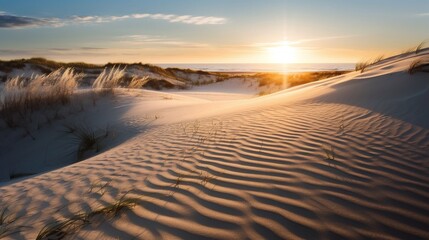 砂浜から見た海と太陽のイメージ　Generative AI