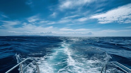 船から見た海と空と航跡のイメージ　Generative AI