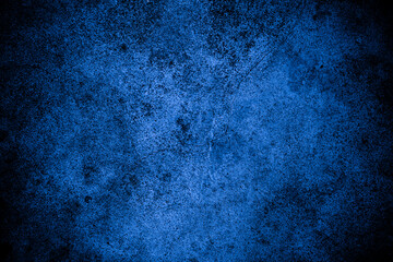 Old wall pattern texture cement blue dark abstract  blue color design are light with black gradient background.