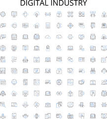 Digital industry outline icons collection. Digital, industry, technology, online, computing, internet, marketing vector illustration set. e-commerce, media, software linear signs