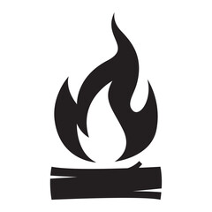 Vector black and white cartoon illustration of burning fire with wood. Fire wood and bonfire icon isolated on white background.