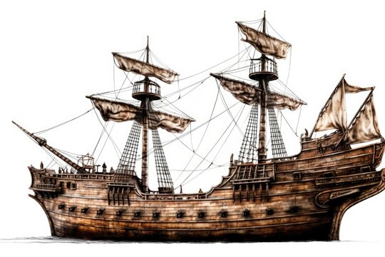 pirate ship sailing on rough seas with a skull and crossbones flag. Generative AI