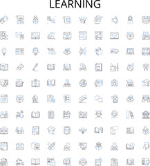 Learning outline icons collection. Instruction, Education, Enrichment, Schooling, Tutoring, Knowledge, Training vector illustration set. Skills, Comprehension, Acquirement linear signs