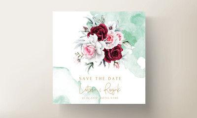 wedding invitation card template with beautiful flower wreath watercolor