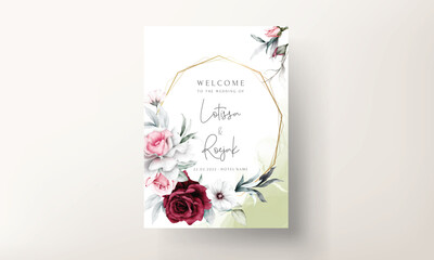 wedding invitation card template with beautiful flower wreath watercolor