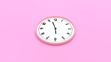 Pink wall clock on a pink background. Time concept. 3D rendering. Top View 3d rendering of a Pink wall clock isolated in a studio background.