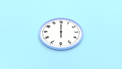 Blue wall clock on a blue background. Time concept. 3D rendering. Top View of a blue wall clock isolated in a studio background. Minimalist flat lay image of plastic wall clock over blue background. 