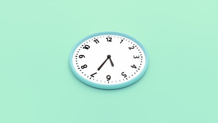 Green wall clock on a green background. Time concept. 3D rendering. Top View of a green wall clock isolated in a studio background.
Copy space and central composition.