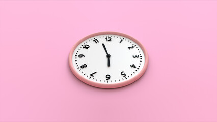 Pink wall clock on a pink background. Time concept. 3D rendering. Top View 3d rendering of a Pink wall clock isolated in a studio background.