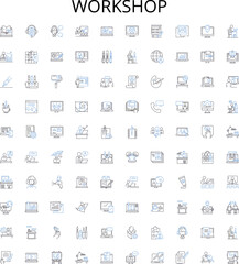 Workshop outline icons collection. Workshop, Training, Seminar, Education, Conference, Skill, Class vector illustration set. Craft, Symposium, Tutoring linear signs