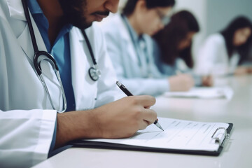 Fototapeta premium doctor writing on clipboard - AI Technology