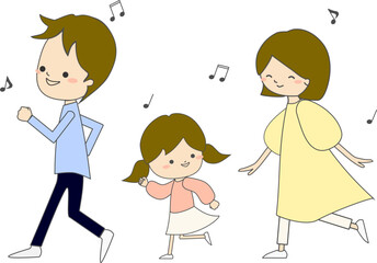 散歩をする家族のイラスト