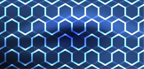 Hexagon abstract background. Techno glowing neon hexagon shapes vector illustration for wallpaper, banner, background, landing page, wall art, invitation, prints, posters