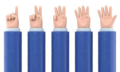 Obraz premium Transparent Backgrounds Mock-up.Five fingers counting icon.3d hand shows the number one to five,Supports PNG files with transparent backgrounds.Hands gesture numbers. 