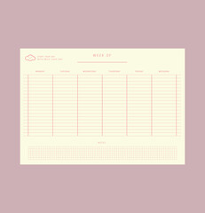 (peach) Week of memo planner. template vector. Vector illustration. List.