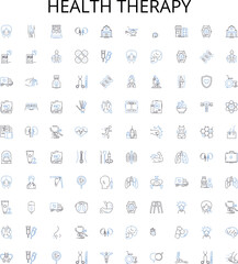 Health therapy outline icons collection. Therapy, Health, Medical, Mental, Wellness, Care, Treatment vector illustration set. Rehabilitation, Physiotherapy, Psychoanalysis linear signs