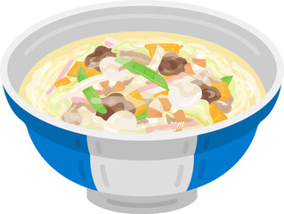 丼に入った、ちゃんぽんのイラスト