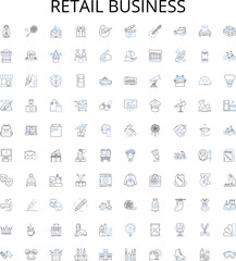 Retail business outline icons collection. Retail, Business, Shopping, Store, Merchandise, Trade, Shop vector illustration set. Goods, Selling, Customers linear signs