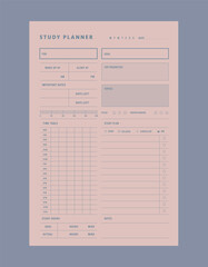 Project study Planner. Business organizer page. Paper sheet. Realistic vector illustration.