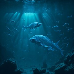 Illustration of underwater world with fish