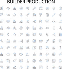 Builder production outline icons collection. Constructor, Fabricator, Manufacturer, Assembler, Producer, Carpentry, Craftsman vector illustration set. Artisan, Joiner, Craftsmanship linear signs