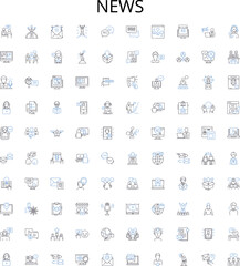 News outline icons collection. News, Media, Headlines, Journalism, Broadcast, Reporter, Breaking vector illustration set. Report, Story, Update linear signs