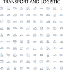 Transport and logistic outline icons collection. Logistics, Shipping, Transport, Delivery, Cargo, Freight, Haulage vector illustration set. Movement, Voyage, Cross-country linear signs