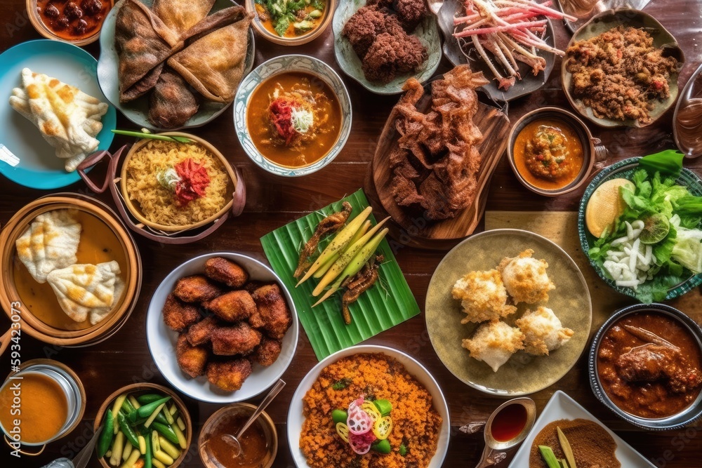 Aufkleber banquet table with an array of delicious foods. generative ai