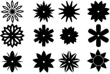 Set of black geometric flowers. Flower icons on white background. Logo ideas and theme of growth and beauty. Beauty product packing prints.