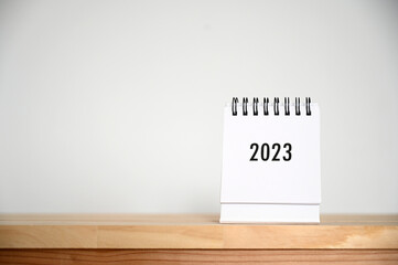 Calendar 2023 on table background.Time planning, day counting and holidays
