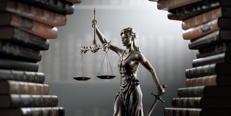 Themis Statue of justice Law Legal System Justice Crime concept. 3d render © Sikov