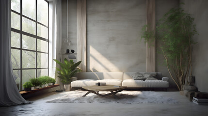 A living room with a couch and a window, Modern Interior