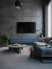 The Beauty of Concrete: Contemporary Living Room with Grey Concrete Walls and Television