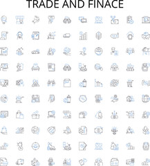 Trade and finace outline icons collection. Finance, Trading, Markets, Investment, Banking, Exchange, Funds vector illustration set. Stocks, Bonds, Brokerage linear signs
