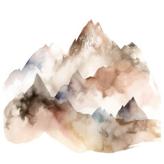 watercolor mountains in soft neutral colors on white, ai