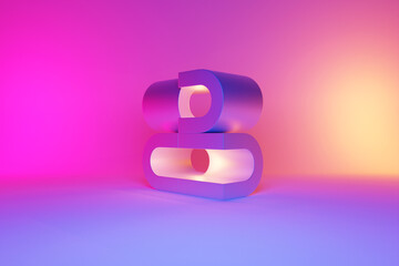 Abstract 3d design against colored background. Smooth shape 3d rendering under neon color