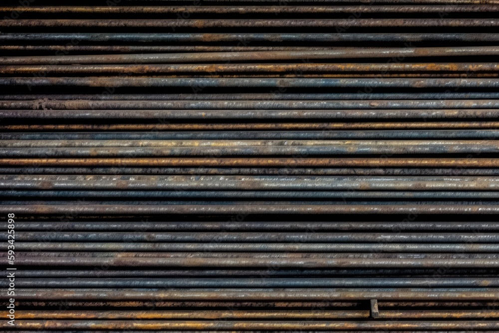 Poster stack of metal bars arranged vertically on a white background. generative ai
