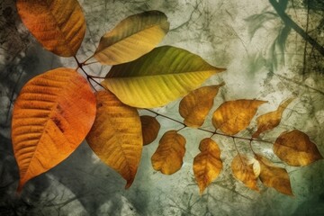 Fototapeta na wymiar Tree Branch with Vibrant Yellow Leaves. Generative AI