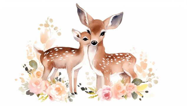 Cute cartoon baby deer expressing love for mother