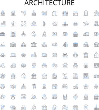 Architecture outline icons collection. Architecture, Structure, Design, Building, Urbanism, Home, Landscape vector illustration set. Infrastructure, Modern, Contemporary linear signs