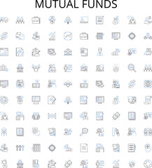 mutual funds outline icons collection. mutual, funds, investing, asset, classes, stock, bonds vector illustration set. ETF, finance, bonds linear signs