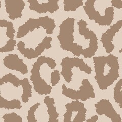 Hand drawn seamless pattern leopard cheetah skin, coffee cappuccino color, beige brown background. Animal wild african design, safari surface glamour textile print. Trendy bright art, for textile.