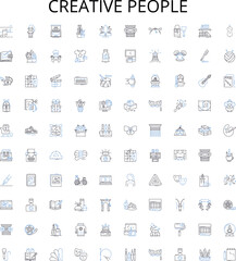 Creative people outline icons collection. Inventive, Artistic, Original, Imaginative, Innovative, Resourceful, Expressive vector illustration set. Visionary, Creative, Perceptive linear signs