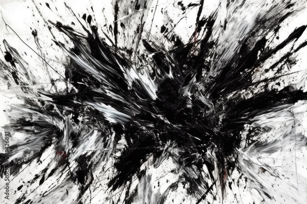 Wall mural an abstract black and white painting with heavy use of black brushstrokes. Generative AI