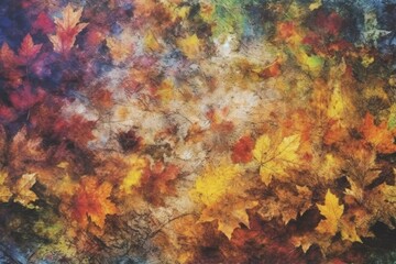 Autumn Leaves Painting on Blue Background with Brush Strokes. Generative AI