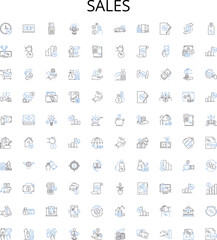 Sales outline icons collection. Sell, Purchases, Revenue, Deals, Trade, Profit, Promoting vector illustration set. Negotiate, Market, Exchange linear signs
